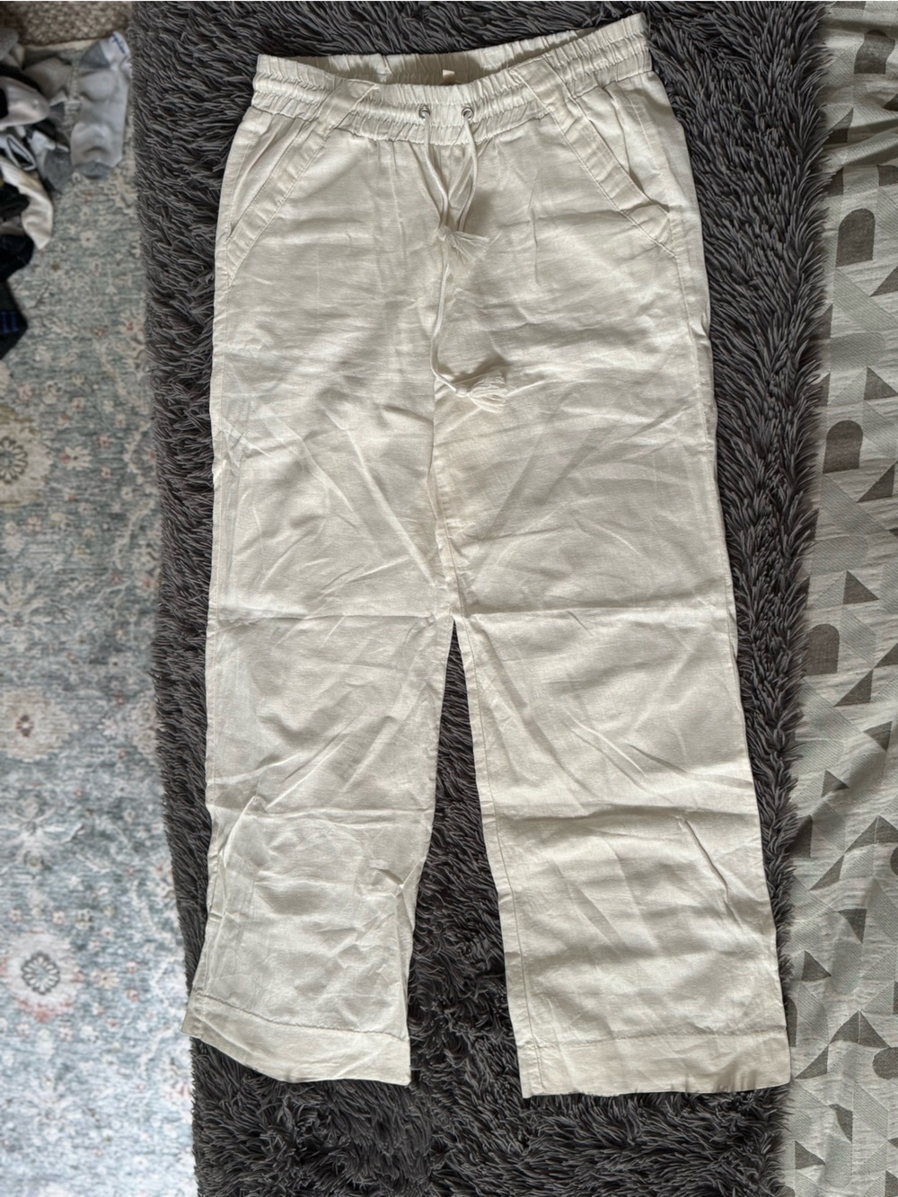 Rewind women’s  Creamy/white  Drawstring Linen blend wide leg Pants Sz M NWOT